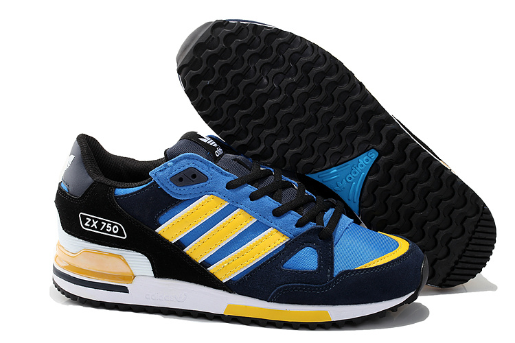 Men's/Women's Adidas Originals ZX 750 Shoes Core Black/Bluebird/Yellow D65230