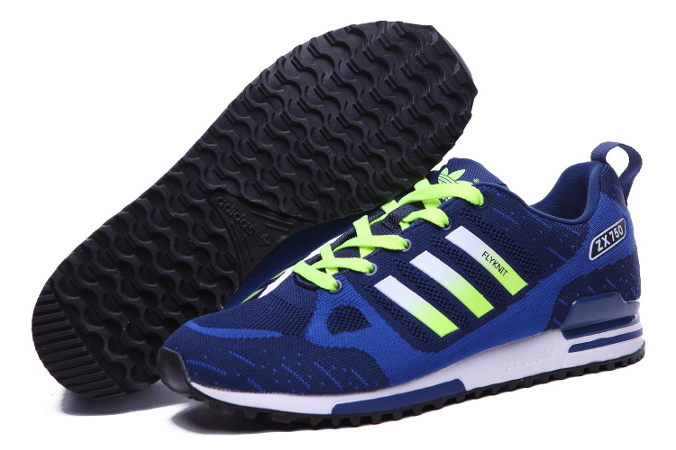 Men's Adidas Originals ZX 750 Flyknit Shoes Navy/Blue/Fluorescent Green