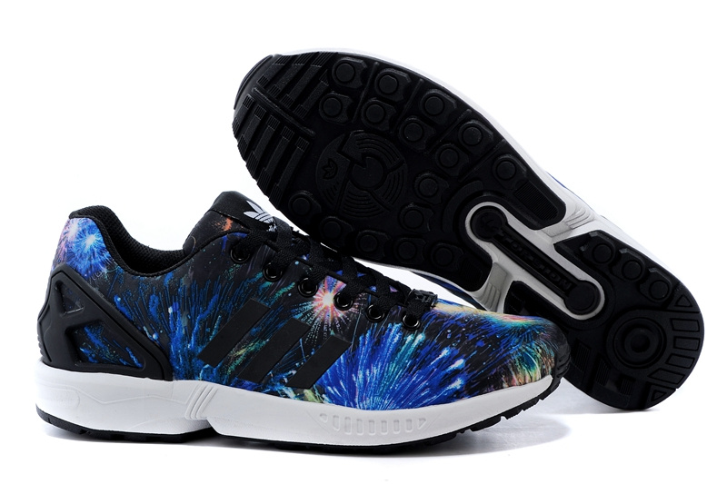 Men's adidas Originals ZX Flux Firework Prints Shoes Bluebird/Black/Gold