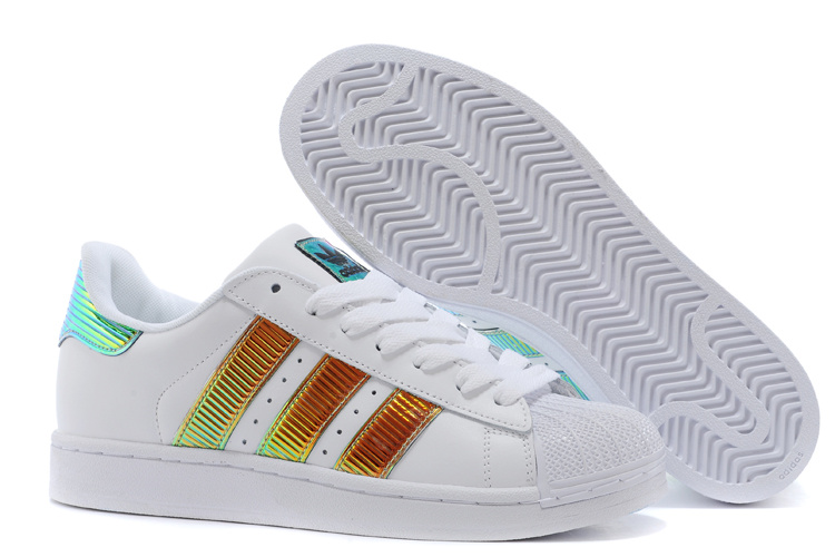 Men's/Women's Adidas Originals Classic Superstar SS Bling Casual Shoes White Brown Royal D65615
