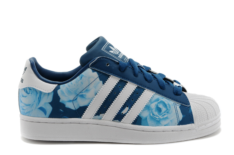 Women's Adidas Originals Superstar 2 Rose Floral Lifestyle Casual Shoes Blue/White D65475