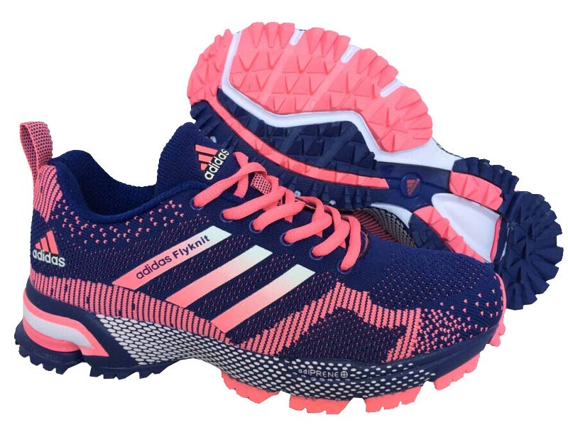 2015 Men's-Women's Adidas Marathon Flyknit Running Shoes Light Purplish Blue/Light Carmine