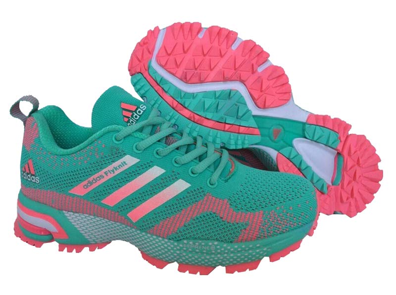 2015 Men's-Women's Adidas Marathon Flyknit Running Shoes New Jade/Light Carmine