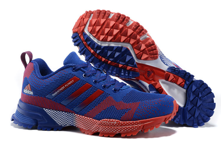 2015 Men's Adidas Marathon Flyknit Running Shoes Bold Blue/Crimson