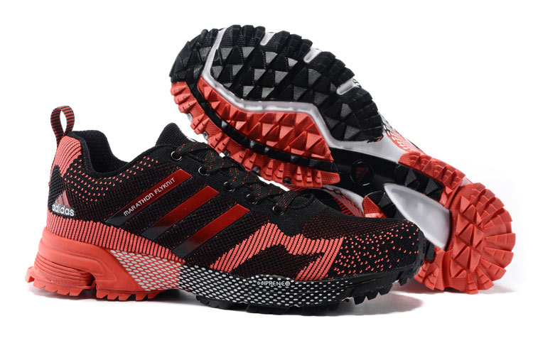 2015 Men's Adidas Marathon Flyknit Running Shoes Core Black/Crimson