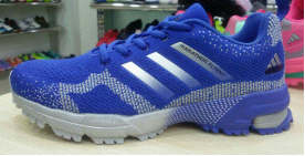 2015 Men's Adidas Marathon Flyknit Running Shoes Light Grey/Bold Blue