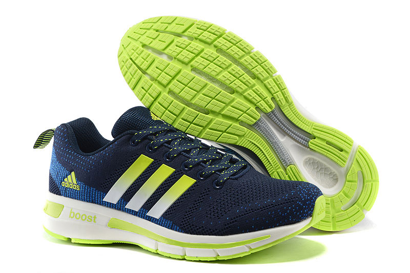 Men's Adidas Questar Flyknit Boost Running Shoes Navy/Blue/Fluorescent Green