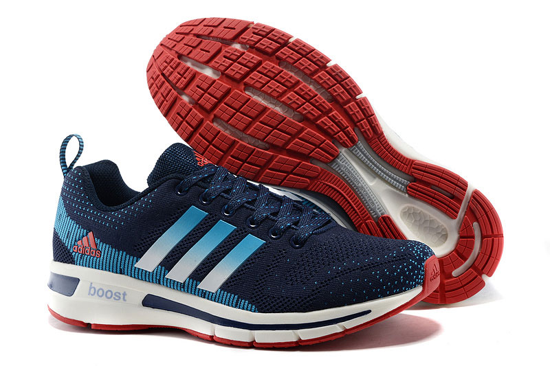 Men's/Women's Adidas Questar Flyknit Boost Running Shoes Navy/Lake Blue/White