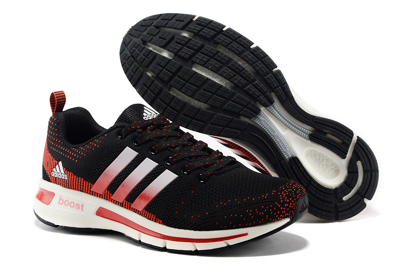 Men's/Women's Adidas Questar Flyknit Boost Running Shoes Core Black/Crimson/Running White