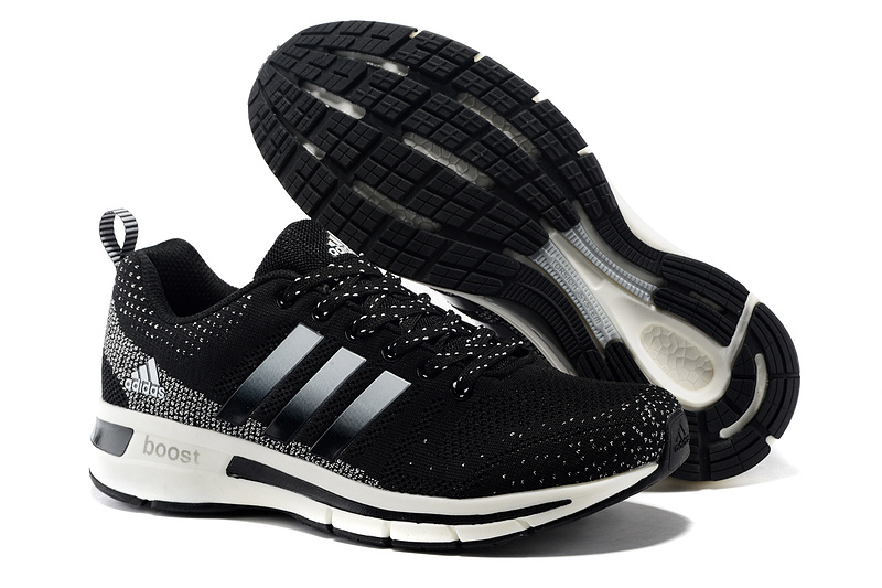 Men's/Women's Adidas Questar Flyknit Boost Running Shoes Core Black/White