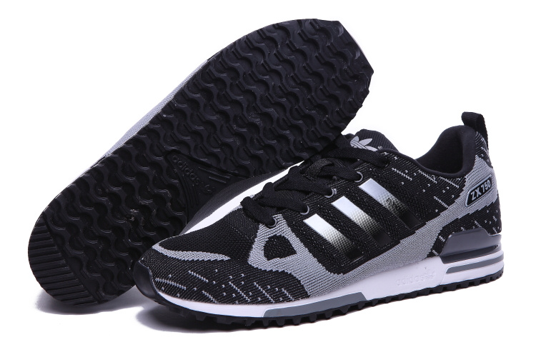 Men's Adidas Originals ZX 750 Flyknit Shoes Black/Silver